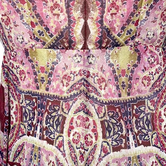 BCBG Max Azria Tibetan Red Paisley Print Cold Shoulder Wrap Festival Dress - Picture 10 of 11